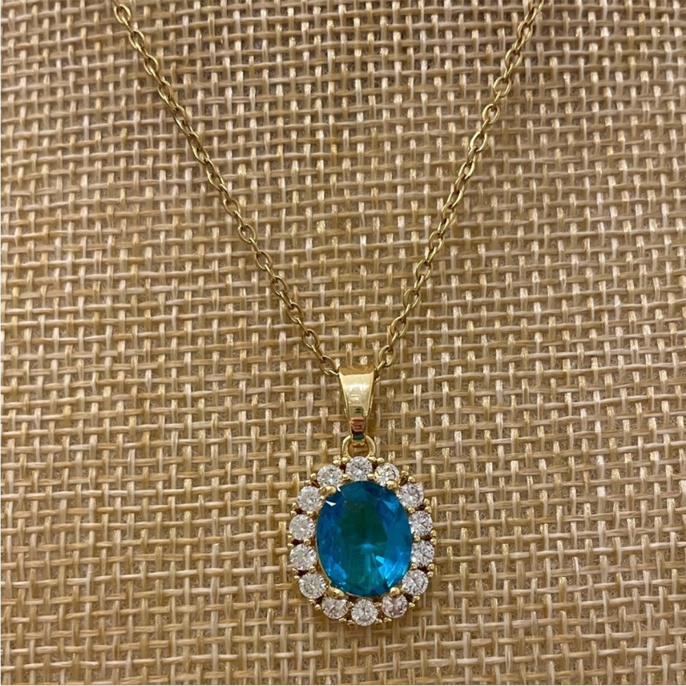 Topaz Blue Necklace Made w/ Swarovski Crystals Gold Overlay Hypoallergenic NWOT